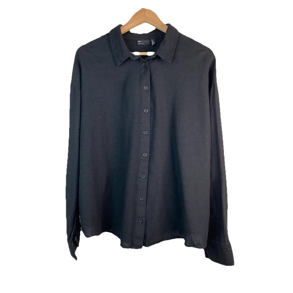 ASOS Design Women's 16 Curve Black Long Sleeve Button Up Shirt
